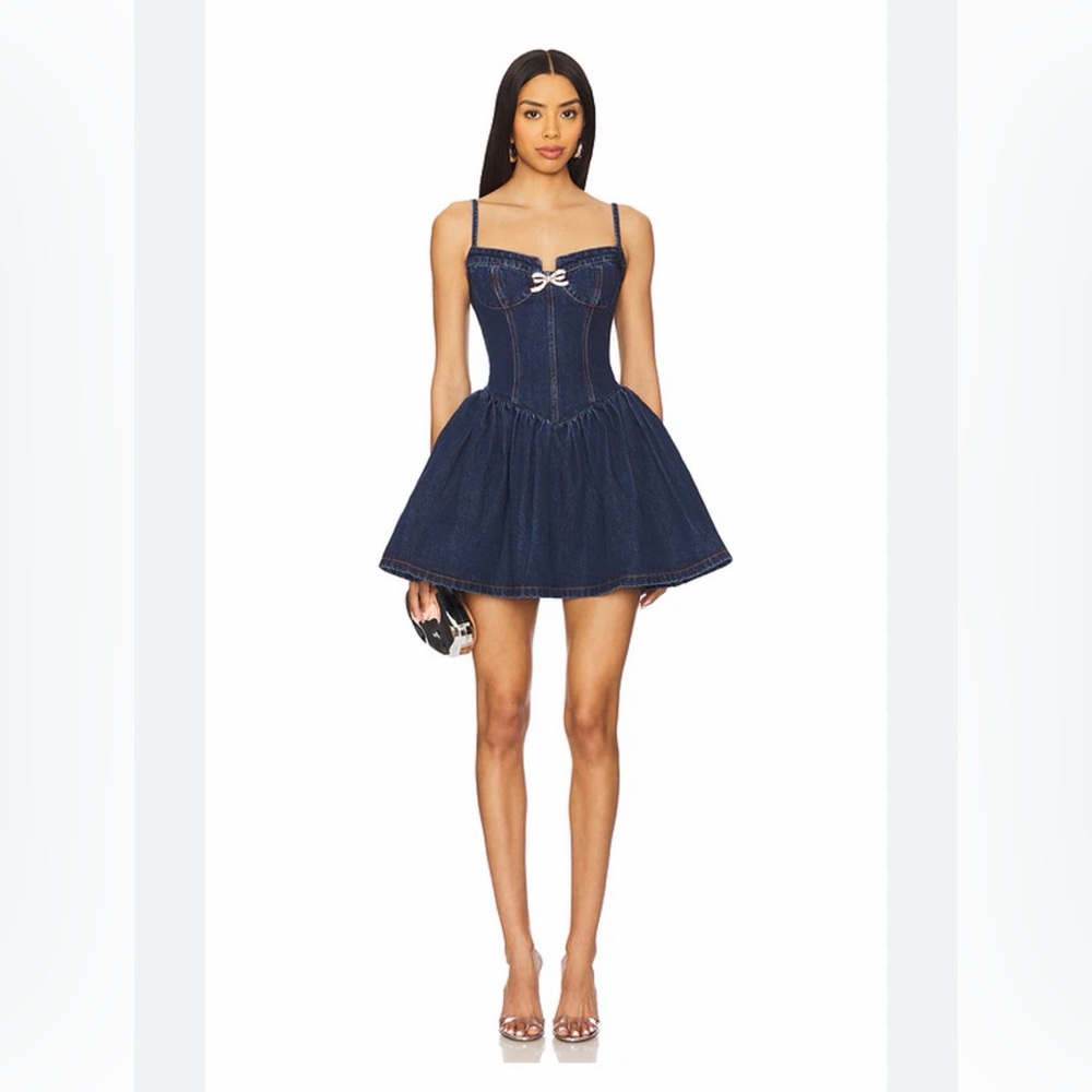 Self-Portrait Denim Sweetheart Mini Dress